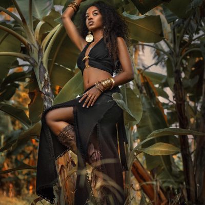 Black Boho Tribal Skirt Embroidered Ceremonial Bohemian Goddess