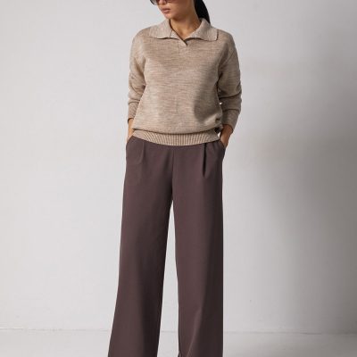 Wool Sweater Women Polo Collar Pullover Casual Loose