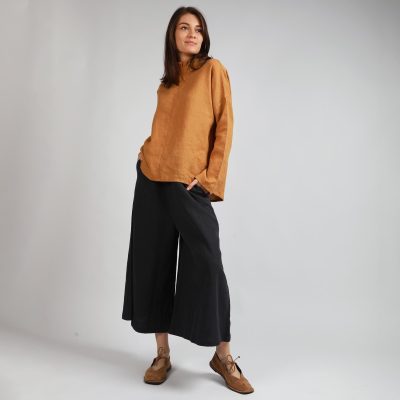 Drop Crotch Linen Palazzo Pants: Wide Leg Cropped