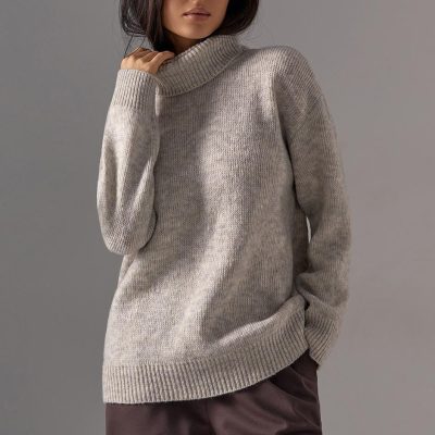 Oversized Turtleneck Sweater Warm Mohair Wool Baggy Long