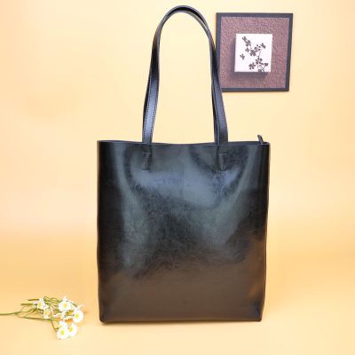 Women's Large Capacity Leather Tote Bag Brown Minimalist